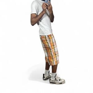 SouthPole Baggy Orange and Black Plaid Shorts